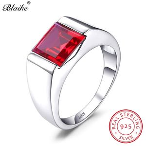 Boho Real S925 Bagues de mariage en argent sterling pour hommes femmes rouge rubis pierre carrée zircon bague de fiançailles mâle fête fine bijoux 201118