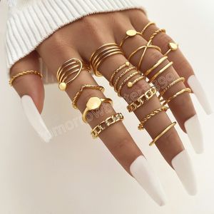 Boho retro geometrie knokkelgewrichtsringen ingesteld voor vrouwen elegante gouden kleur kleur holle punk vinger ring charme sieraden