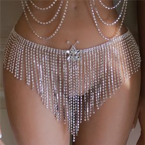Boho strass corps chaîne papillon ceinture jupe femmes brillant cristal gland culotte discothèque corps bijoux métallique mini jupe 240110