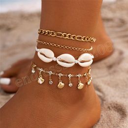 Boho strass coquille conque pendentif gland chaîne cheville pour femmes été plage Bracelet sur jambe pieds nus accessoires