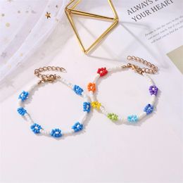 Pulsera de cuentas de arroz bohemias, brazalete de flores coloridas para mujer, regalos de cumpleaños, joyería de fiesta, accesorios hechos a mano