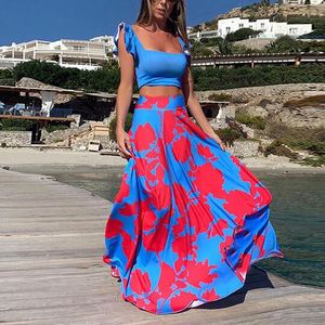 Boho Sexy Maxi Dress Plus Size 3XL Lady Two Piece Set Beach es Elegant Summer For Women Vestidos De Mujer A870 210420