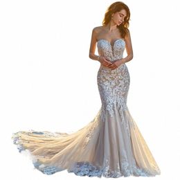Boho Sexy Strapl V-hals Tulle Butt Mermaid Wedding Dres Voor Vrouwen 2024 Hof Trein Bruidsjurken Vestido De Noiva C4N4 #