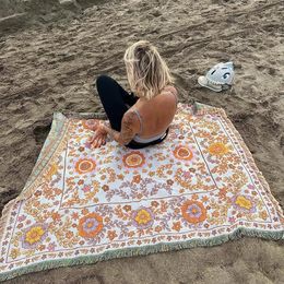 Boho Sofa Deken Cover Art Bloemen Etnische Vrije tijd Gooi Esthetische Outdoor RV Reizen Sprei Strandlaken Yoga Mat 240326