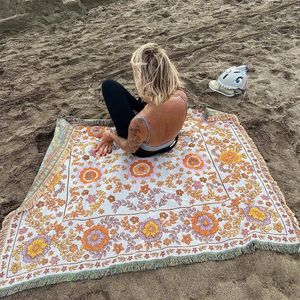 Boho canapé couverture couverture Art fleurs ethnique loisirs jeter esthétique en plein air RV voyage couvre-lit serviette de plage tapis de Yoga 240326