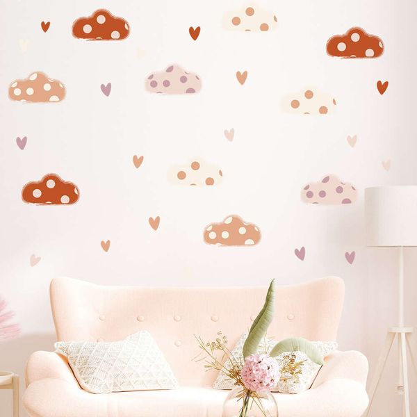 Autocollants muraux en forme de cœur de nuages de Style Boho, sparadrap muraux mignons artoon bohème pour chambre d'enfant et bébé, peintures murales décoratives pour la maison
