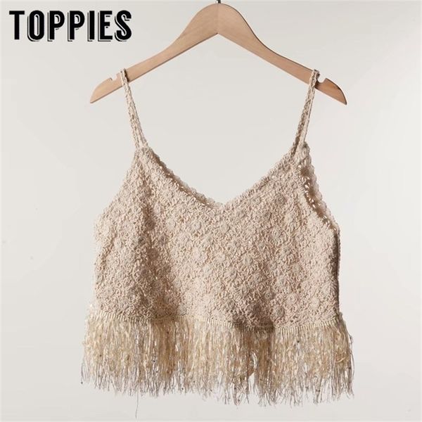 Boho Style Tricot Glands Tops Gilet sans manches Lady Summer Vacation Beach Femmes Blouses 210421