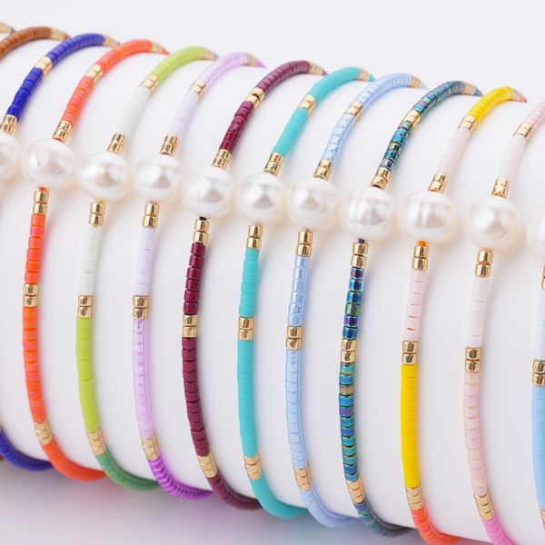 Boho Style Miyuki Tila Bead Strands Pulseras Pulseras ajustables de perlas de agua dulce para mujeres