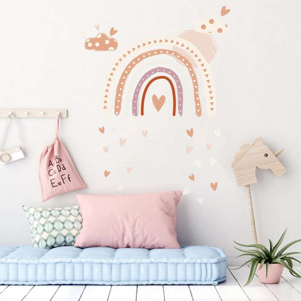 Autocollants muraux en forme de cœur arc-en-ciel de Style Boho, pour chambre d'enfants, sparadrap muraux pour chambre de bébé, autocollants décoratifs pour meubles de maison