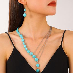 Boho -stijl turquoise nekhalce armband schattige vlinder hart sieraden set voor cadeau feest