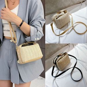 Boho Style Dames Straw Bucket Tas Portemonnees Beach Gewogen Schoudertassen Draagbare Handtas Rotan Draagbare Leisure Splice Crossbody Tassen