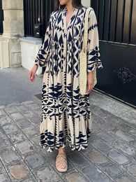 Boho Zomer Maxi Jurk Vrouwen Vintage Knoppen Lange Mouw Elegante Vakantie Strand Losse Jurken Vrouwelijke Casual Vestidos 240123