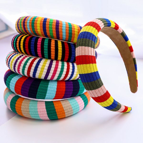 Boho épais arc-en-ciel Bande de casse-tête pour adultes Bands de cheveux Girls Patchwork Striped Head Bands Girl Hair Accessoires Turban Headdress