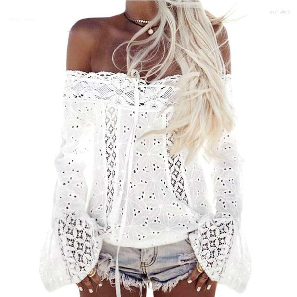 Boho Top Off Shoulder Women White Lace Blusa 2022 Hippie Chic Relling Summer Beach Tunic Chemise Femme Blusas Feminina