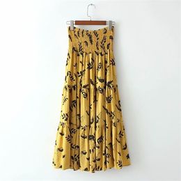Boho deux façons de porter élastique taille haute jupe longue vacances femmes léopard couture florale plissée jupes balançoire plage 8 CLR 210429