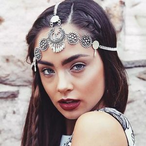 Boho vintage etnische hoofdband haar accessoire bloem kwastje munt charme hoofd ketting voorhoofd bruiloft mode haaraccessoires sieraden voor vrouwen