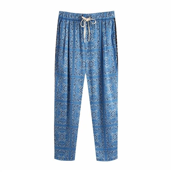 Pantalones rectos informales bohemios para mujer, pantalones estampados elegantes a la moda para mujer, ropa de calle para mujer, pantalones chic de retazos para chica 210427