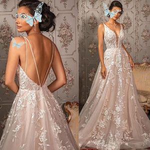 Boho mujer boda cuello pico Floral encaje fiesta A-Line mangas De recepción trajes De novia Vestido De novia bata De Mariee personalizada