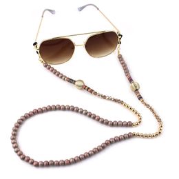 Boho Wood Beads Cadenas de anteojos con bola dorada Gafas de sol de lectura de gafas Eyevieras de cadena Soporte de cable Correa de cuello 240411