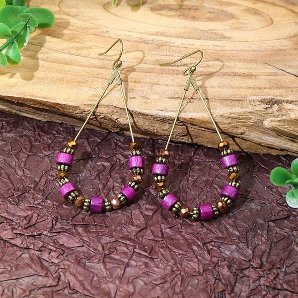Boucles d'oreilles pendantes en bois Boho boucles d'oreilles ethniques violettes boucles d'oreilles goutte d'eau bijoux indiens pour femmes boucle d'oreille bijoux de mode