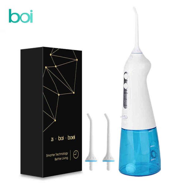 Boi 300ML Irrigateur Oral Électrique Flusher USB Rechargeable Pulse Water Flosser Portable Nettoyant Dentaire Dentaire IPX7 Étanche 220510