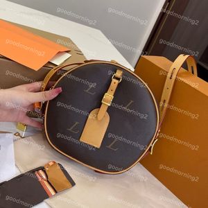 Boite Chapeau Circular Designer schoudertassen dames Crossbody Tas 10A echte lederen draagtas Ronde portemonnee Mode Afdrukken Bloem effen bruin Luxe KLEINE Tas 22Cm