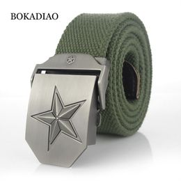 BOKADIAO MenWomen militaire toile ceinture de luxe 3D étoile métal boucle jeans ceinture armée tactique ceintures pour hommes ceinture sangle mâle