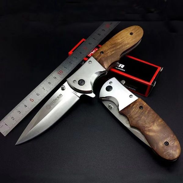 BOKER-cuchillo plegable de bolsillo para caza, cuchillo multifunción para acampar, hoja de acero inoxidable, cuchillos de madera de alta dureza para exteriores