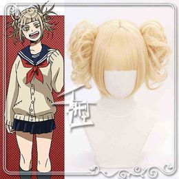 Boku No Hero Academia Cross My Body Wig Cosplay Kostuum My Hero Academia Himiko Toga Synthetische haarfeest Role Play Wigs J220720