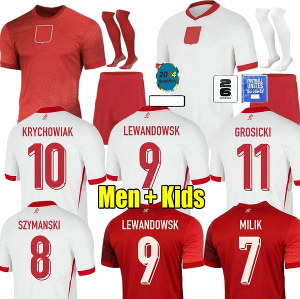 Lewandowski 2024 Pologne Soccer Jerseys Home Away 2025 Coupe Polska Team National Team Milik Piszczek Piatek Grosicki Krychowiak Zielinski 24 25 Kit de chemise de football Kit Men Kid