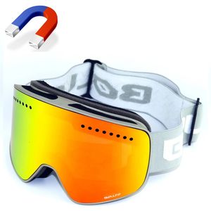 BOLLFO Merk Magnetische Skibril Dubbele Lens bergbeklimmen bril UV400 Anti-condens Skibril Mannen Vrouwen sneeuwscooter bril 240109