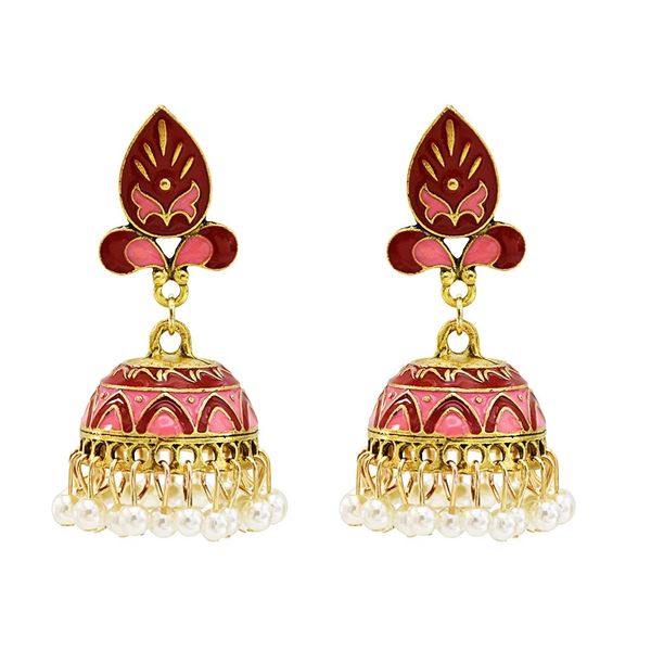 Bollywood indien boucles d'oreilles émail fleur ethnique vent gland boucles d'oreilles bohême tourisme mémorial rétro perle boucles d'oreilles femmes bijoux