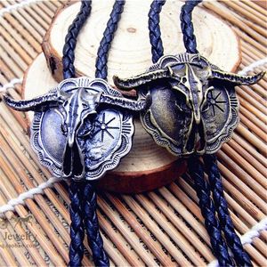 Bolo tie retro bull head shirt ketting bizon koe poirot touw lederen ketting