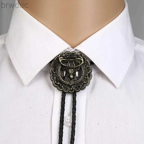 BOLO TIES 3D Copper Deer Head Bolo Tie pour l'homme Cowboy indien Cowgirl Western Leather Corde en alliage zinc 240407