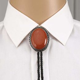 Bolo Ties AAA Gouden zandsteen bolo tie voor man Indiase cowboy western cowgirl lederen touw zinklegering stropdas Ovale vorm golfzijde HKD230719