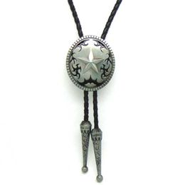 Bolo Ties Antiek Messing Zilver Texas Ranger Star Western Cowboy Bolo Tie Handgemaakte Lederen Koord Hanger Nieuwigheid Stropdas Mode Accessoires HKD230719