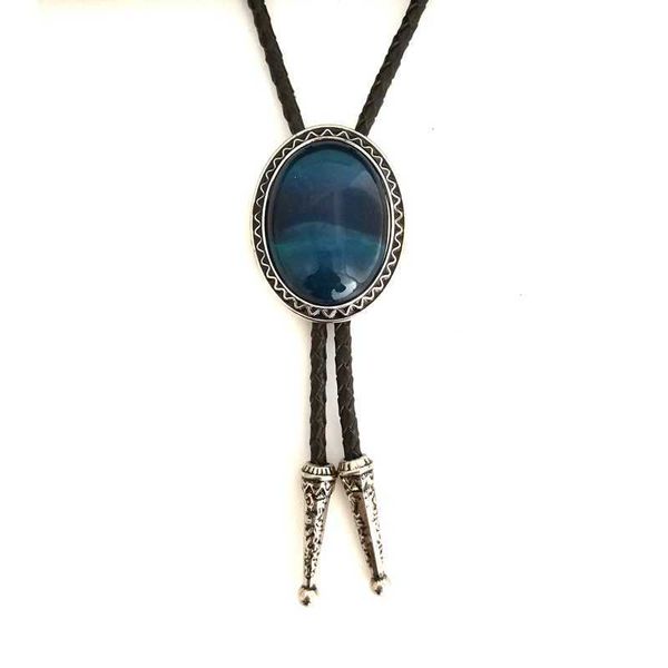 Bolo Ties Blue Tigers Eye Vintage Bolo Tie pour Hommes Femmes Cordon En Cuir Pendentif Collier Western Cowboy Accessoires De Mode Cadeaux De Mariage HKD230719