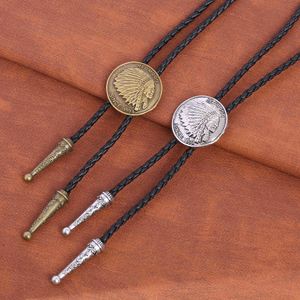 Bolo Ties Bolo tie Retro shirt ketting Dubbele kleur Indiase poirot stropdas touw leren ketting Lange stropdas hangen HKD230719