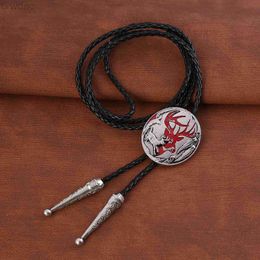 Bolo verbindt Europese en Amerikaanse nieuwe stijl Bolo Tie Animal Elf Elk Fashionable Mens Leather Cord Necklace 240407