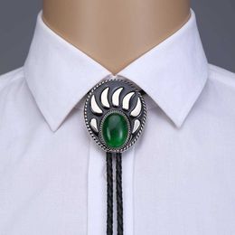 Bolo Ties Mode groen Turquoise beerpoot bolo tie voor man cowboy western cowgirl schuim touw zinklegering stropdas HKD230719