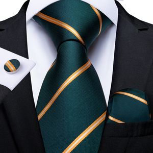Bolo cravates vert or rayé hommes soie 8 cm affaires mariage fête cravate poche carré boutons de manchette hommes cadeau Gravatas DiBanGu 230216