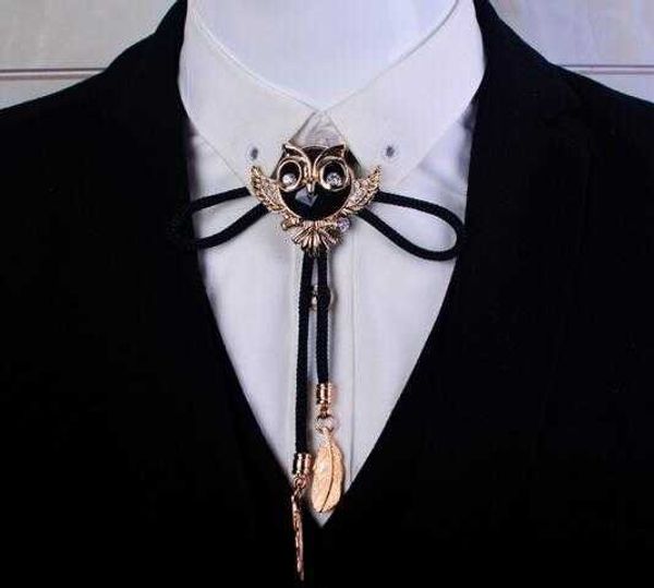 Bolo Ties Hot Collar Cuerda Vintage Crystal Owl Bolo Tie Hombres Gem Bow tie Corbatas para hombres Collar accesorios Corbata de boda HKD230719