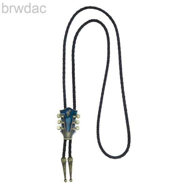 Bolo liens en métal sculpture bolo cravate cowboy guitare tête cravate pour chemise jeans collier western élégant en cuir cravate bola tie 240407