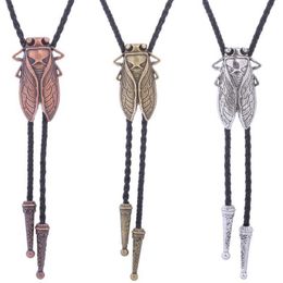 Bolo bindt metalen cicada bolo tie cowboy cicada stropdas voor shirt jeans westelijke ketting gevlochten shoestring stroptie bola-tie hkd230719