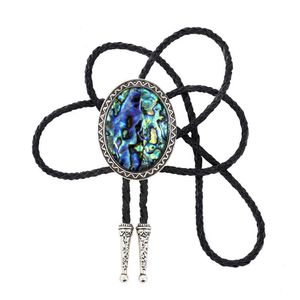 Bolo Ties Naturel Steen Groene Shell Flash Bolo Tie Voor Man Indian Cowboy Western Cowgirl Lederen Touw Zinklegering Stropdas HKD230719