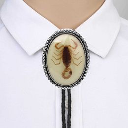 Bolo Ties Naturel steen Schorpioen patton bolo tie voor man Indiase cowboy western cowgirl lederen touw zinklegering stropdas HKD230719