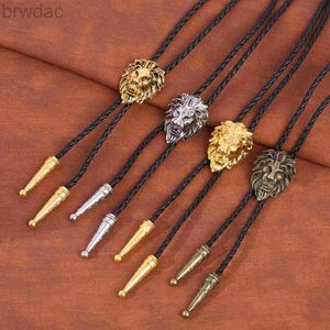 BOLO TIES Retro Fashion Thi-Dimensional Lion King Bolo Tie Mens and Womens Leather Corde Collier 240407