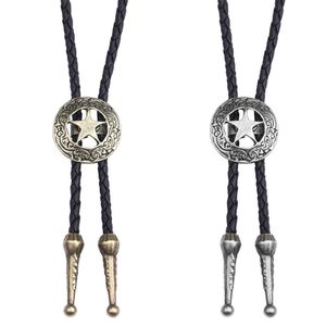 Bolo Ties Vintage Star Bolo Tie voor Mannen Ketting Metaal Leer Touw Heren Overhemd Kraag Bowtie Stropdassen Cowboy Sieraden Accessoires Geschenken HKD230719