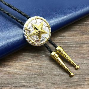 Bolo Ties Westerse bolo Tie Texas vijfpuntige ster tweekleurige plating Legering Lederen Halsband Touw Gepersonaliseerd pak Kledingaccessoires HKD230719