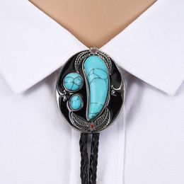 Bolo Ties Western cowboy bolo stropdas lederen kraag touw crescent natuursteen retro patroon zinklegering stropdas accessoires unisex Brits touw HKD230719